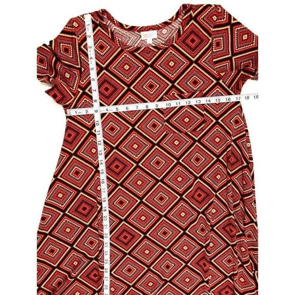 LuLaRoe Carly Dress Swing Red Black Geometric XS - Picture 2 of 6